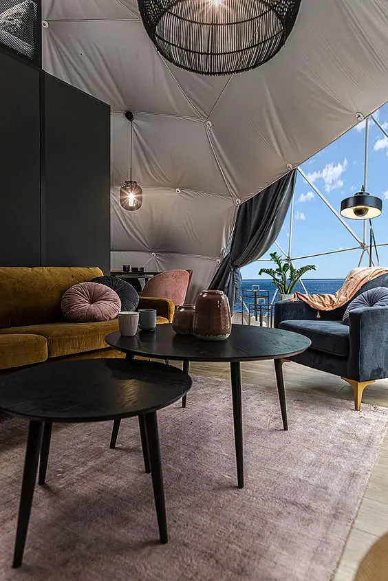 Interior of luxury tent stay near Lake Superior