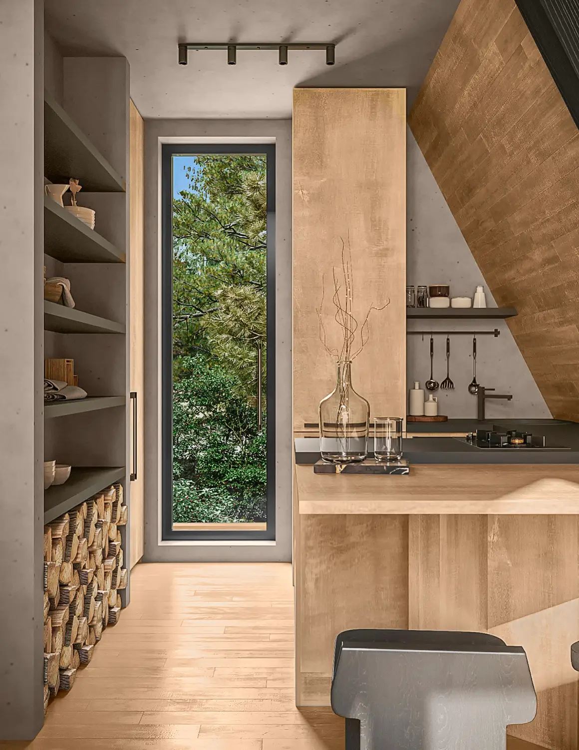Modern kitchen in A-Frame retreat