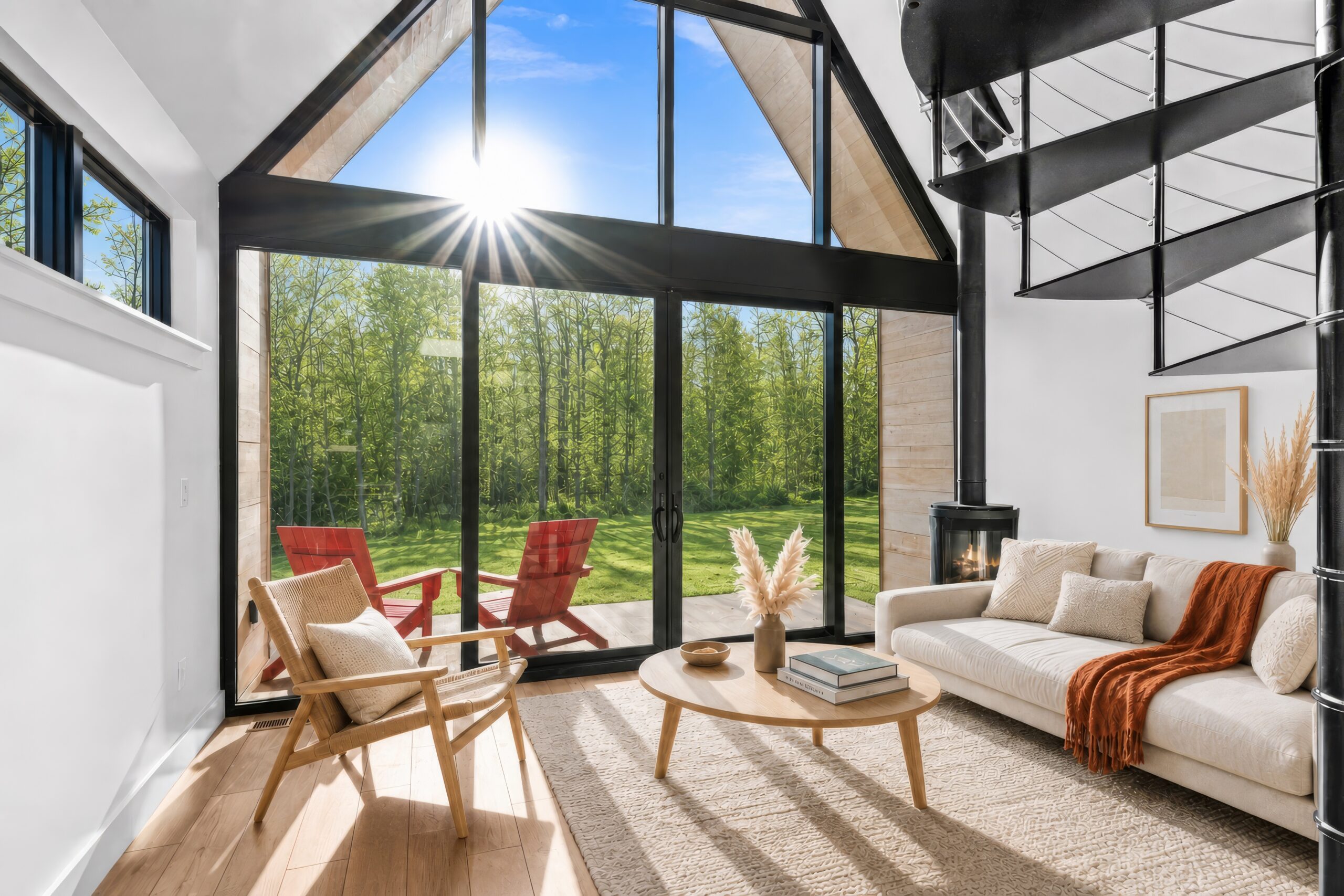 Refined cabin living area at The Harbors in Two Harbors Minnesota
